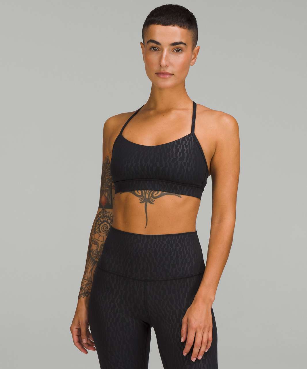 Lululemon Flow Y Nulu Bra Light Support, A-c Cups In Aqueous Emboss Black