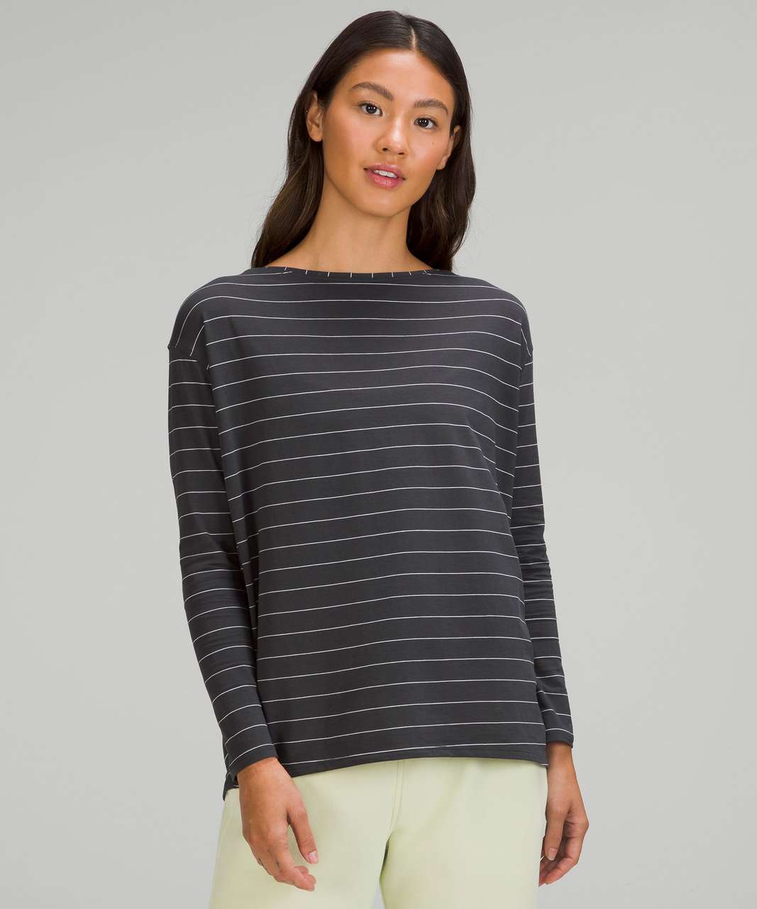 Lululemon Back in Action Long Sleeve Shirt - Short Serve Stripe Graphite Grey White