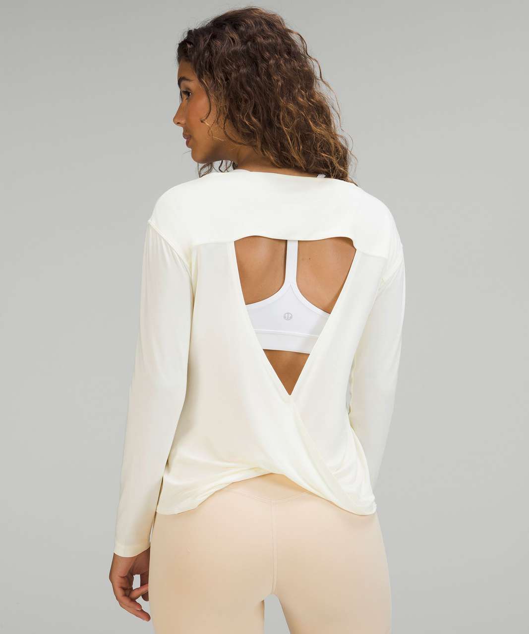 White Cut Out Shirt, Open Back Long Sleeve Shirt