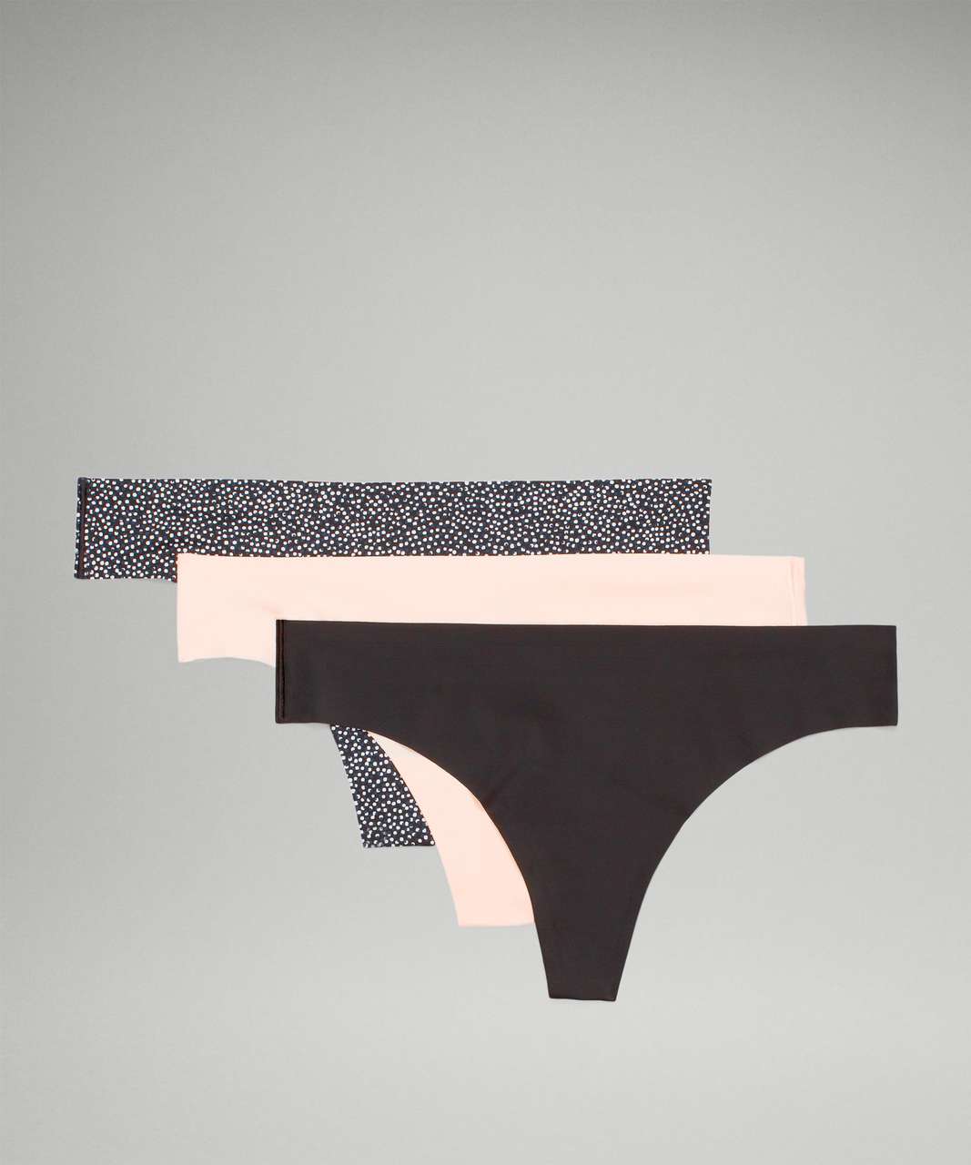 Lululemon InvisiWear Mid-Rise Thong Underwear 3 Pack - Double Dimension  Starlight Black / Butter Pink / Black - lulu fanatics