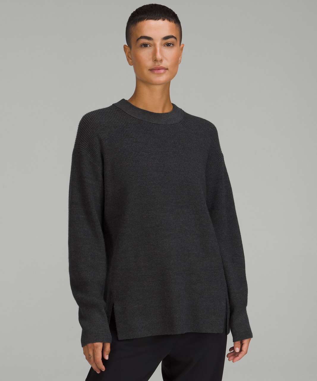 Lululemon Merino Wool-Blend Ribbed Crewneck Sweater - Heathered Black -  lulu fanatics