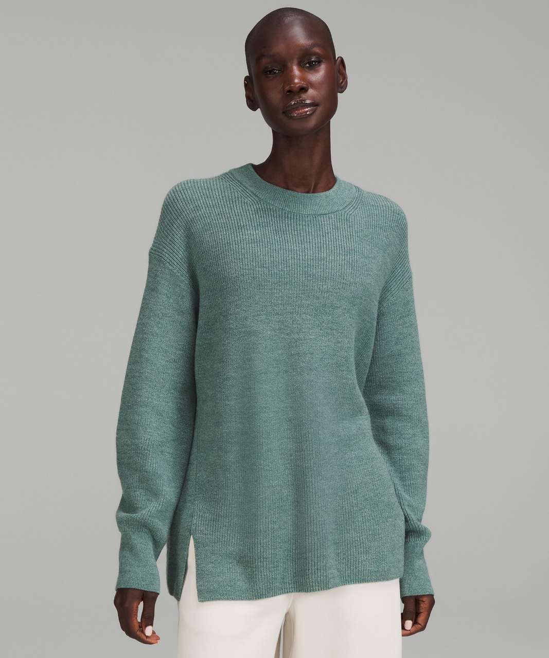 Lululemon Merino Wool-Blend Ribbed Crewneck Sweater - Heathered Tidewater Teal