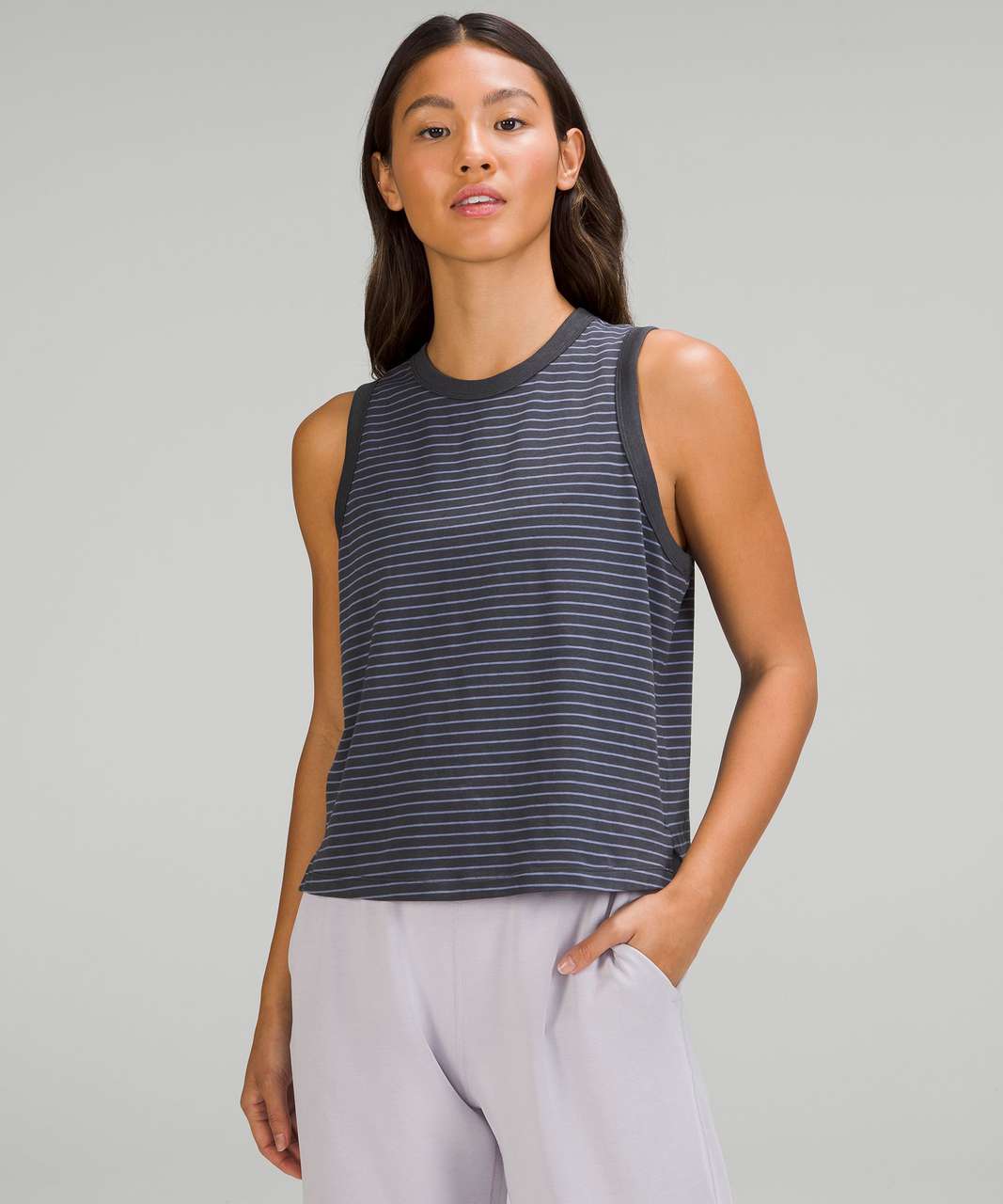 Lululemon Classic-Fit Cotton-Blend Tank Top - Parallel Stripe Graphite Grey  Peri Purple - lulu fanatics