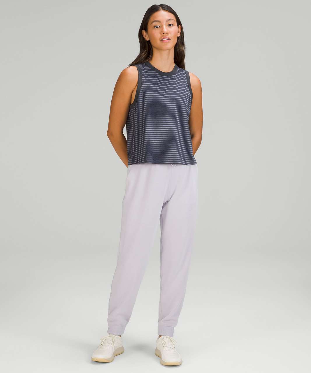 Lululemon Classic-Fit Cotton-Blend Tank Top - Parallel Stripe Graphite Grey Peri Purple