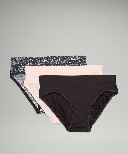 Lululemon UnderEase Mid-Rise Bikini Underwear 3 Pack - Black / Dew Pink /  Warped Grain Alpine White Black - lulu fanatics