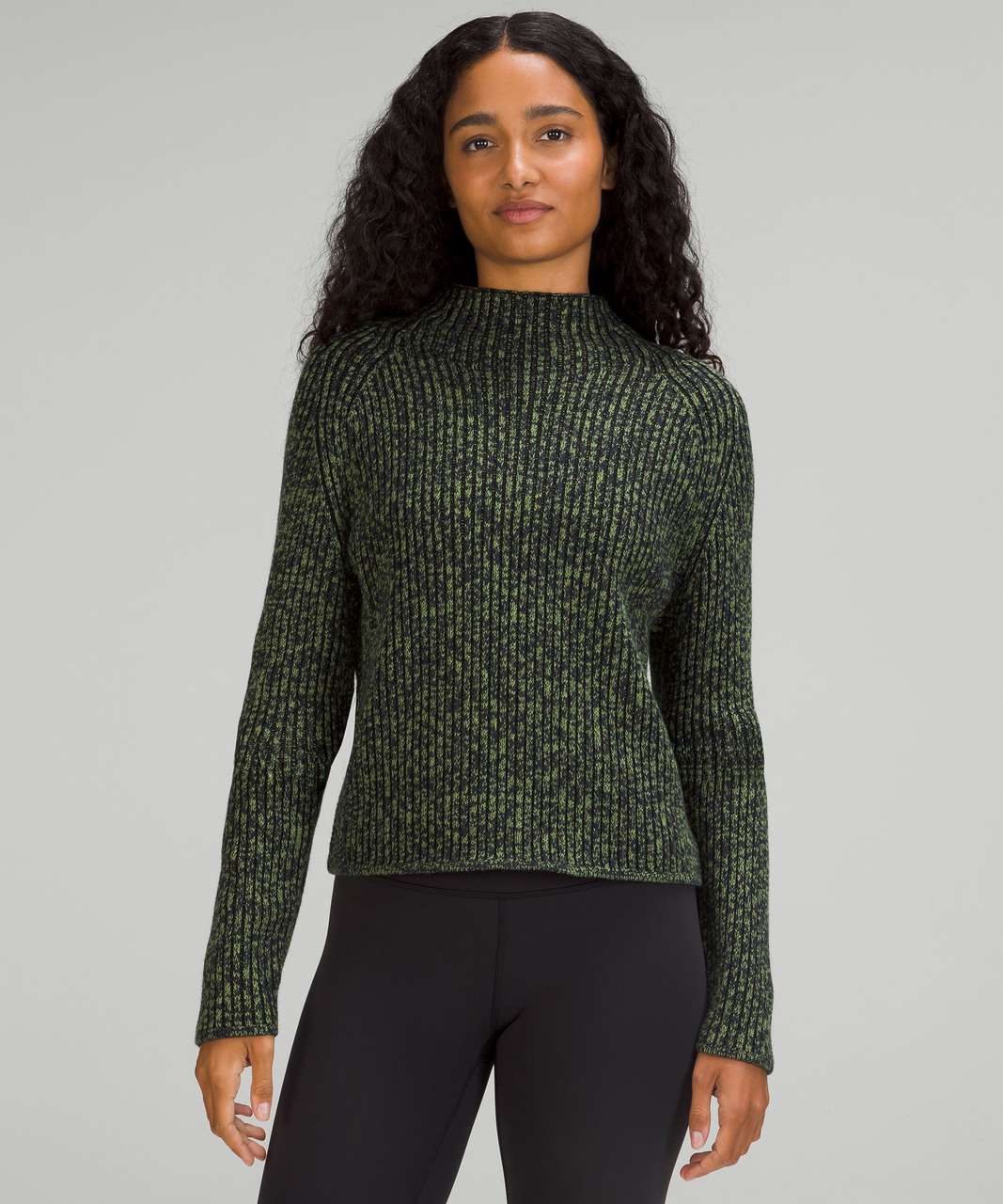 Lululemon Cotton-cashmere Blend Mock Neck Sweater In Green Foliage/true  Navy/black Granite