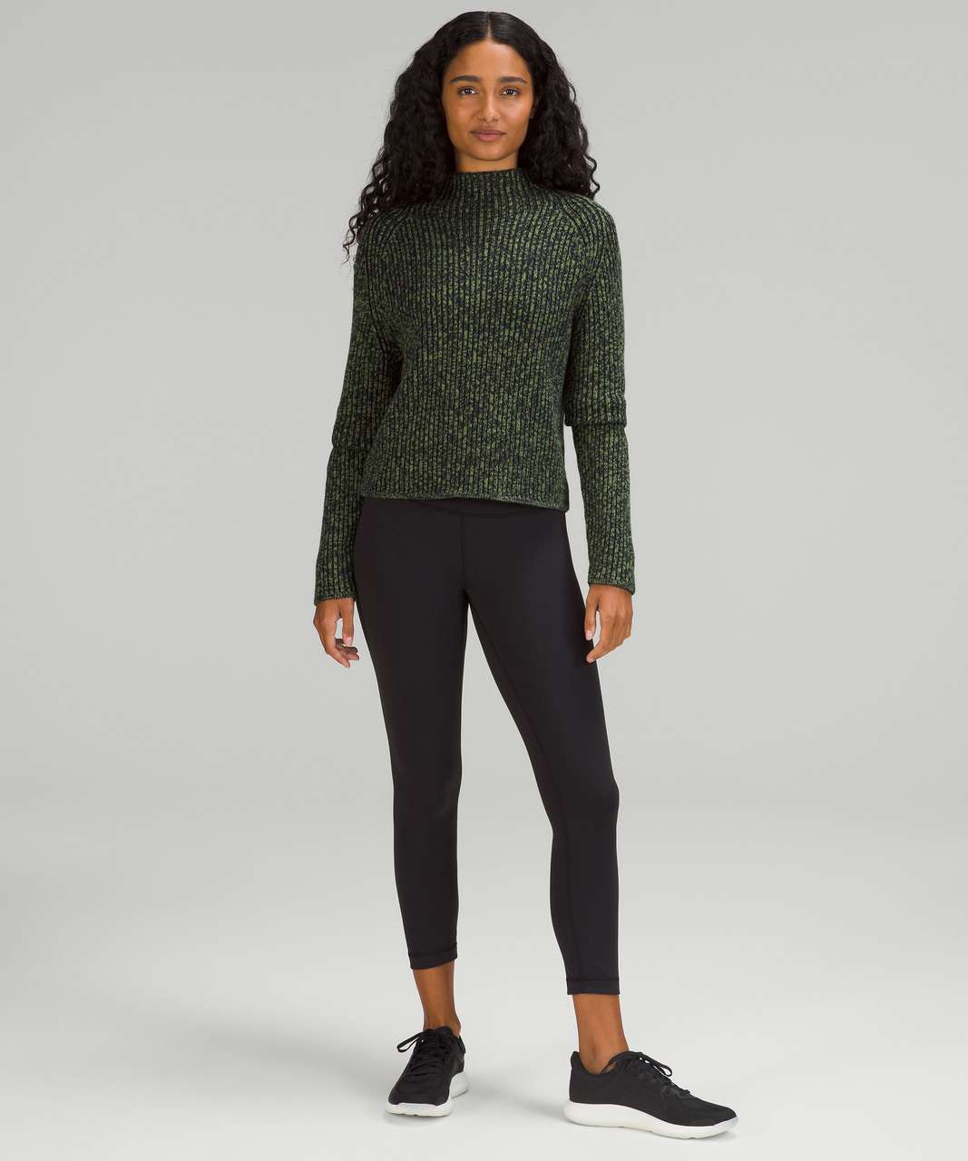 Lululemon Cotton-cashmere Blend Mock Neck Sweater In Green Foliage/true  Navy/black Granite