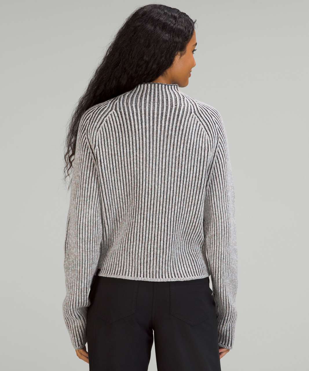 Lululemon Cotton-Cashmere Blend Mock Neck Sweater - Powdered Clay / White / Lakeside / Dark Heather Grey