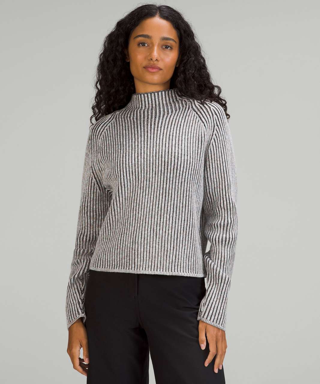 Lululemon Cotton-Cashmere Blend Mock Neck Sweater - Powdered Clay / White /  Lakeside / Dark Heather Grey - lulu fanatics