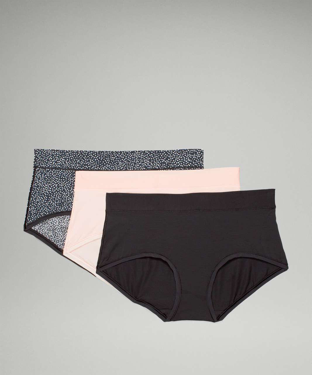 Lululemon UnderEase Mid-Rise Boyshort Underwear 3 Pack - Double Dimension Starlight Black / Butter Pink / Black