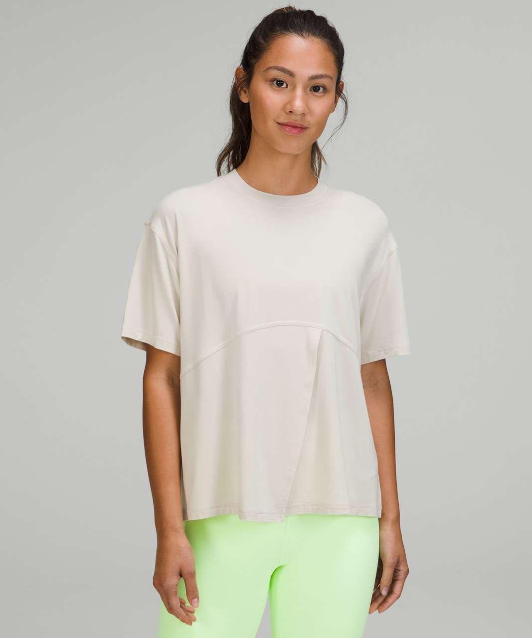 Lululemon Modal-Silk Blend Tie-Front Yoga T-Shirt - Natural Ivory