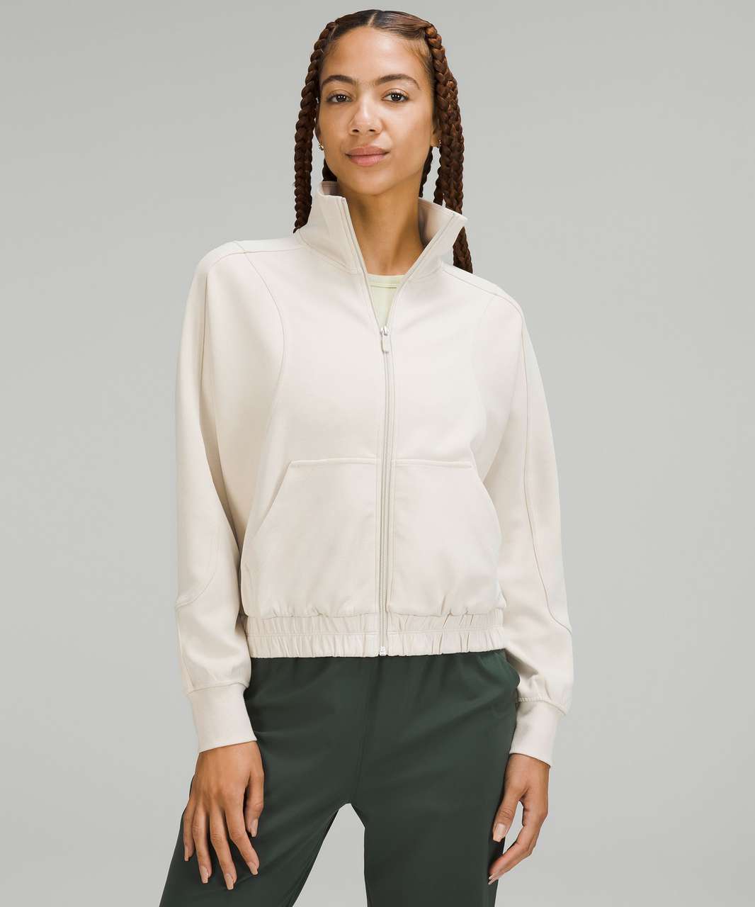 Lululemon Brushed Softstreme Funnel-Neck Zip Up - Natural Ivory - lulu  fanatics