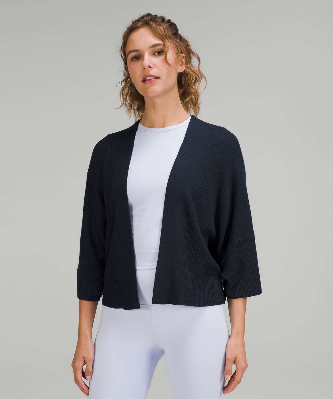 Lululemon Boxy Cashlu Knit Wrap - Heathered True Navy - lulu fanatics