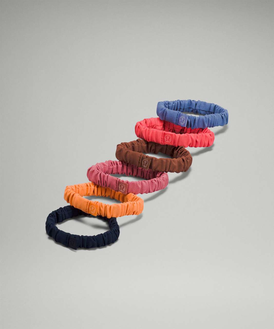 Lululemon Skinny Scrunchie 6 Pack - True Navy / Orange Frappe / Brier Rose / Roasted Brown / Pale Raspberry / Water Drop