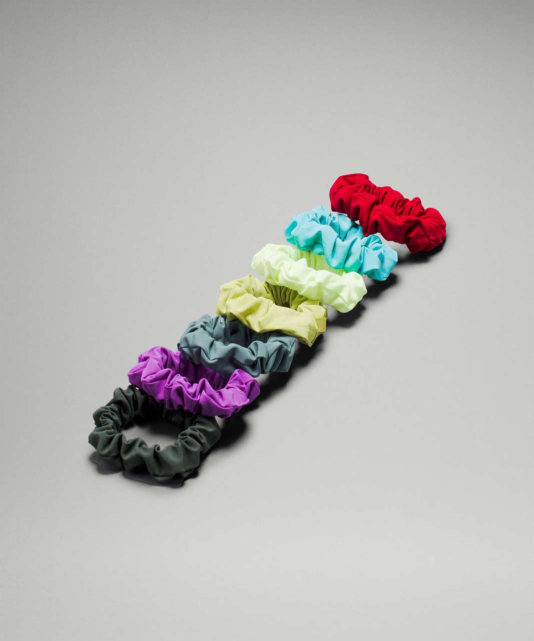 Lululemon Uplifting Scrunchie 7 Pack - Smoked Spruce / Moonlit Magenta / Tidewater Teal / Wasabi / Faded Zap / Electric Turquoise / Dark Red