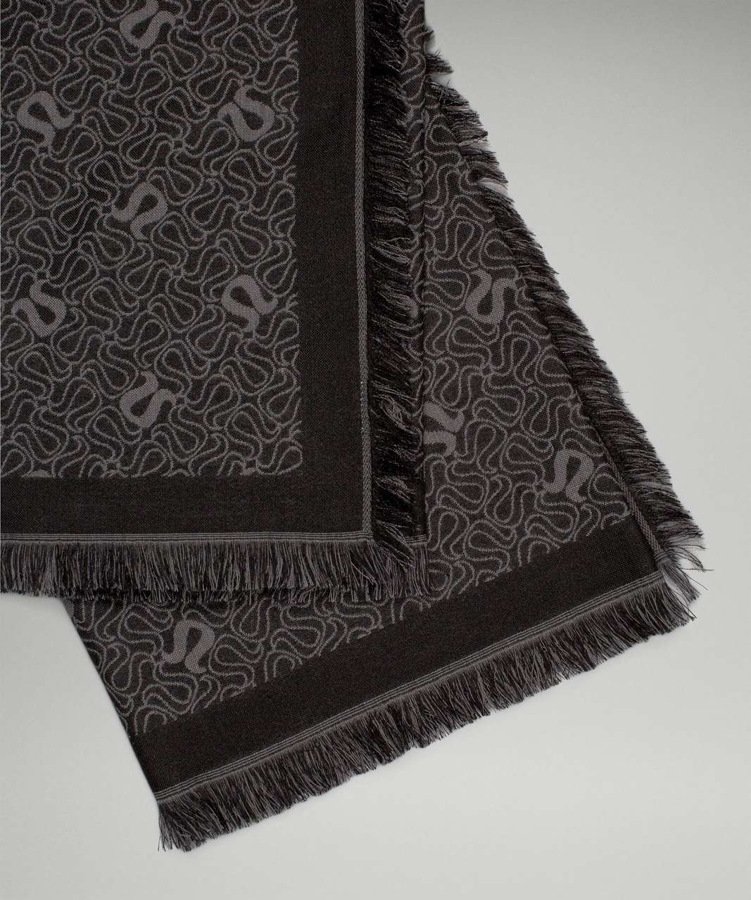 Lululemon Wool Blend Monogram Square Scarf - Dark Carbon / Black