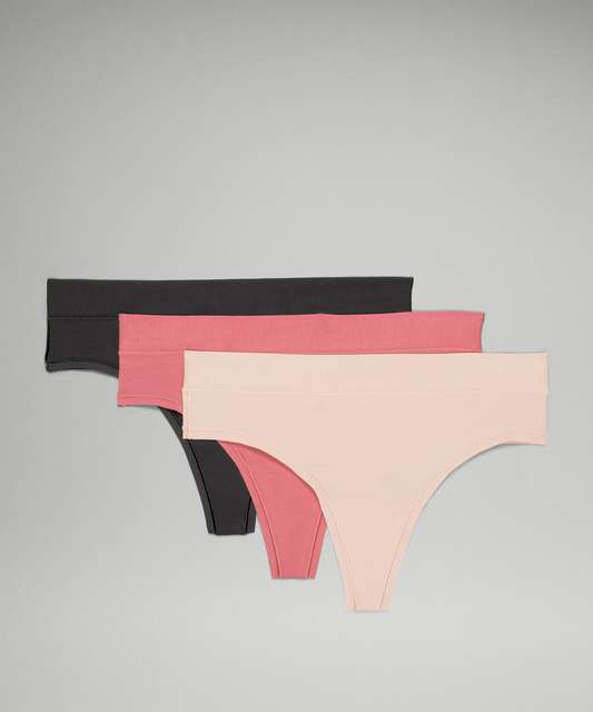 Lululemon UnderEase Ribbed High-Waist Thong Underwear - Sonic Pink / RIB -  lulu fanatics