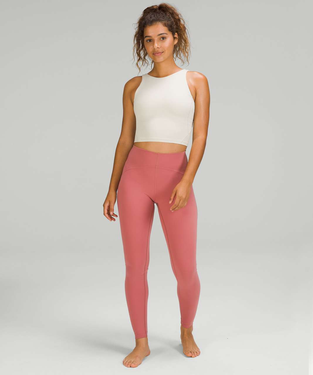 High neck align tank in heathered pink blossom (8), aligns 25” in