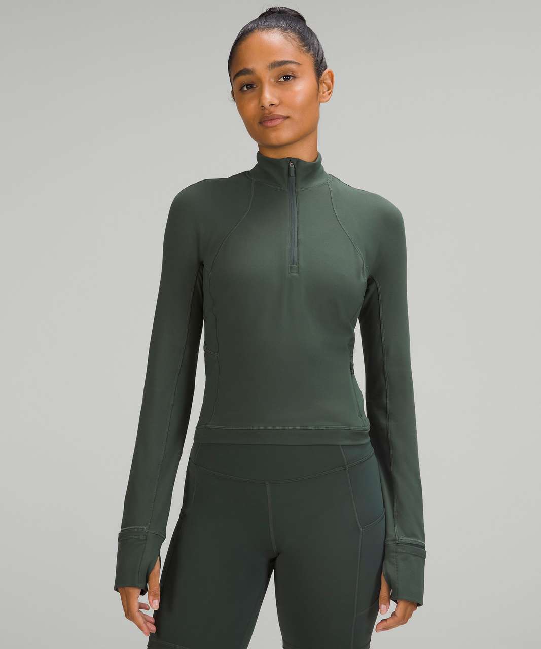 Lululemon Its Rulu Run Cropped Half Zip - Smoked Spruce - lulu fanatics