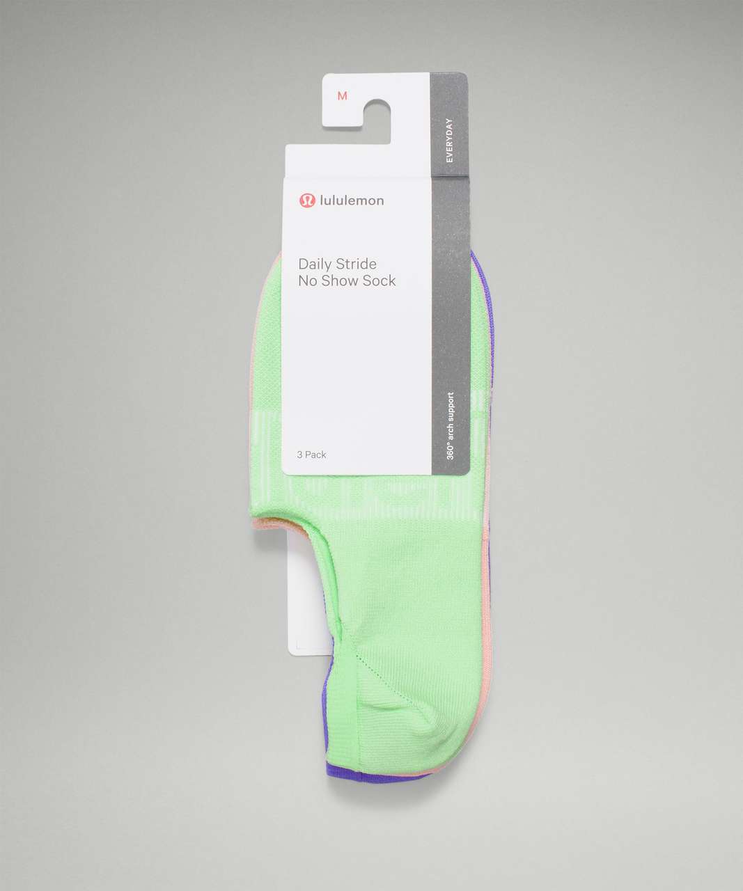 Lululemon Daily Stride No-Show Sock 3 Pack - Scream Green Light / Dew Pink / Light Electric Indigo