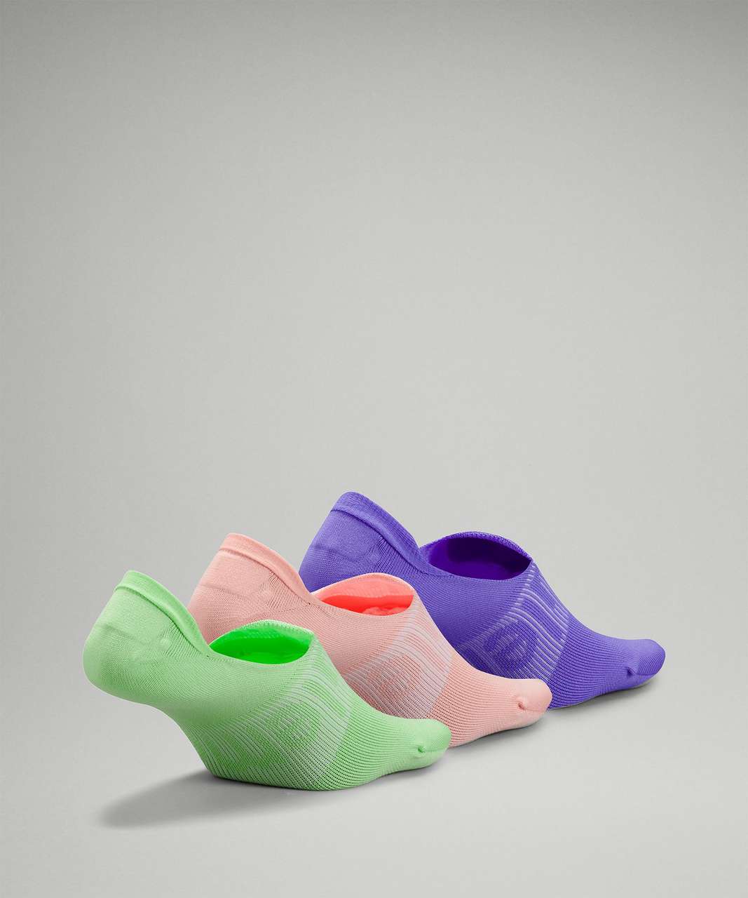 Lululemon Daily Stride No-Show Sock 3 Pack - Scream Green Light / Dew Pink / Light Electric Indigo