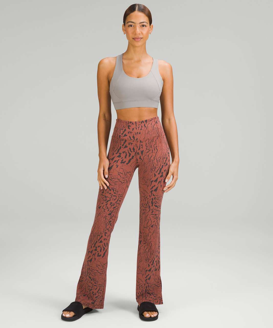 Lululemon Groove Super-High-Rise Split-Hem Flare Pant *Nulu - Camo Contour  Jacquard Ancient Copper Graphite Grey - lulu fanatics