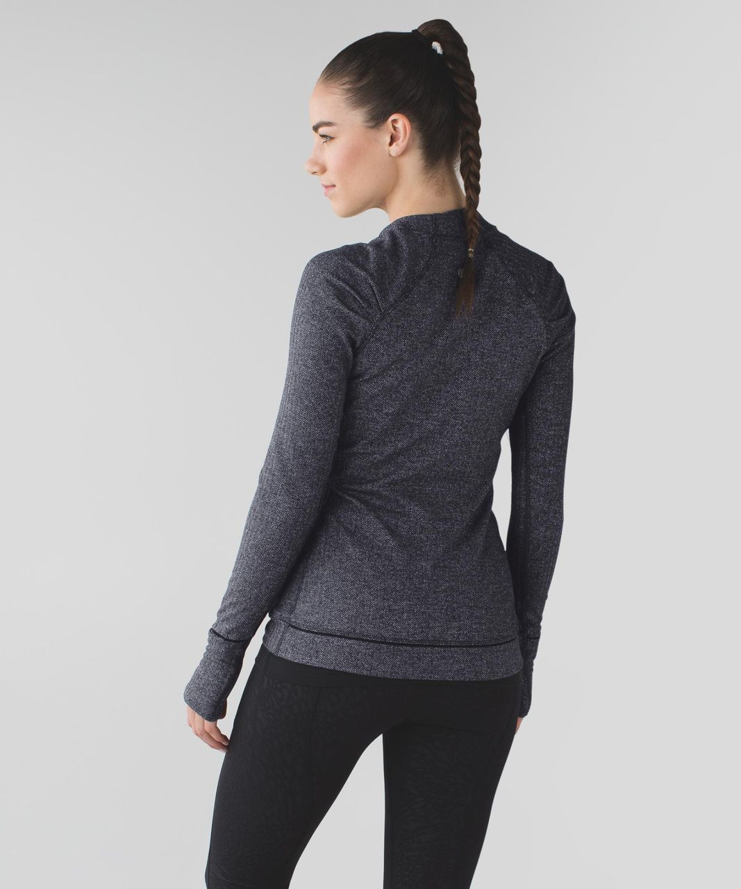 Lululemon Womens 8 Heathered Gray Herringbone 1/4 Zip Think Fast Pullover