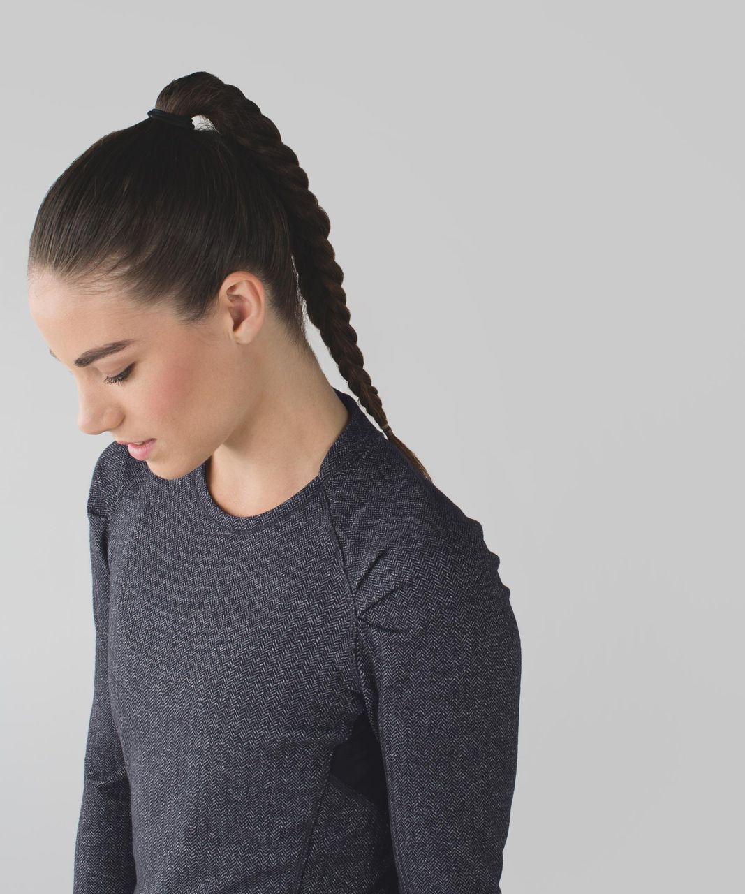 Lululemon Think Fast Long Sleeve - Heathered Herringbone Heathered Black  Black / Black - lulu fanatics