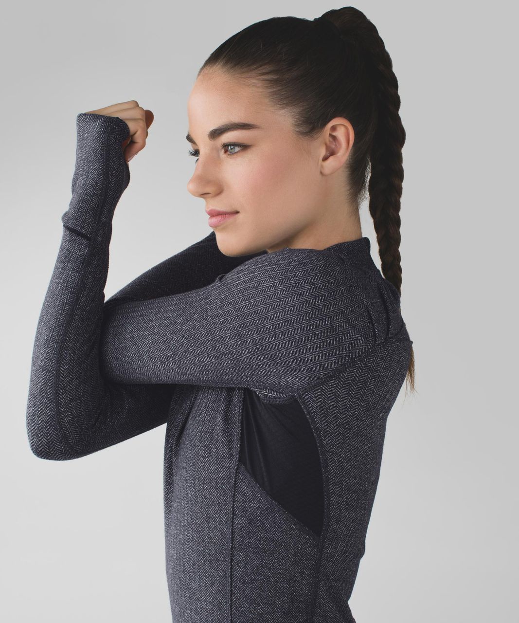 Lululemon NEW LULULEMON Think Fast Long Sleeve Top 6 Black Herringbone