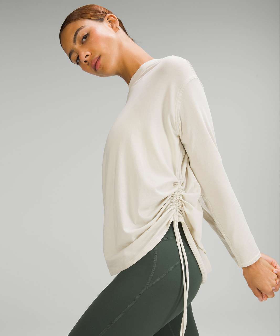 Women's Long-Sleeve Sheer Cotton Cinched Top