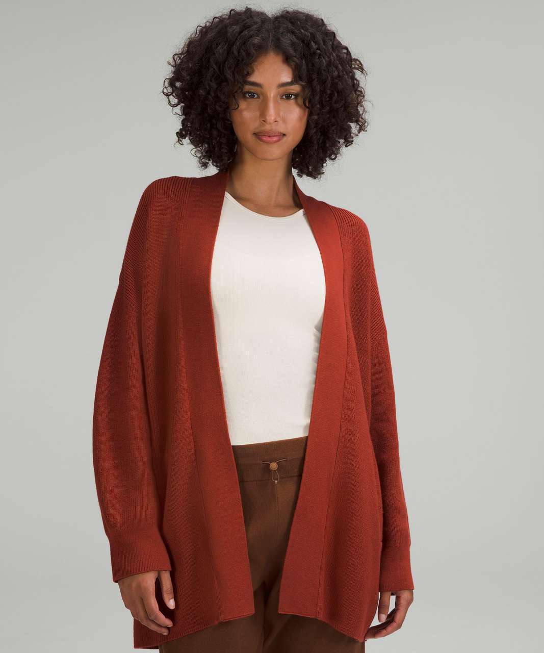 Lululemon Merino Wool-Blend Ribbed Long Wrap Sweater - Cayenne