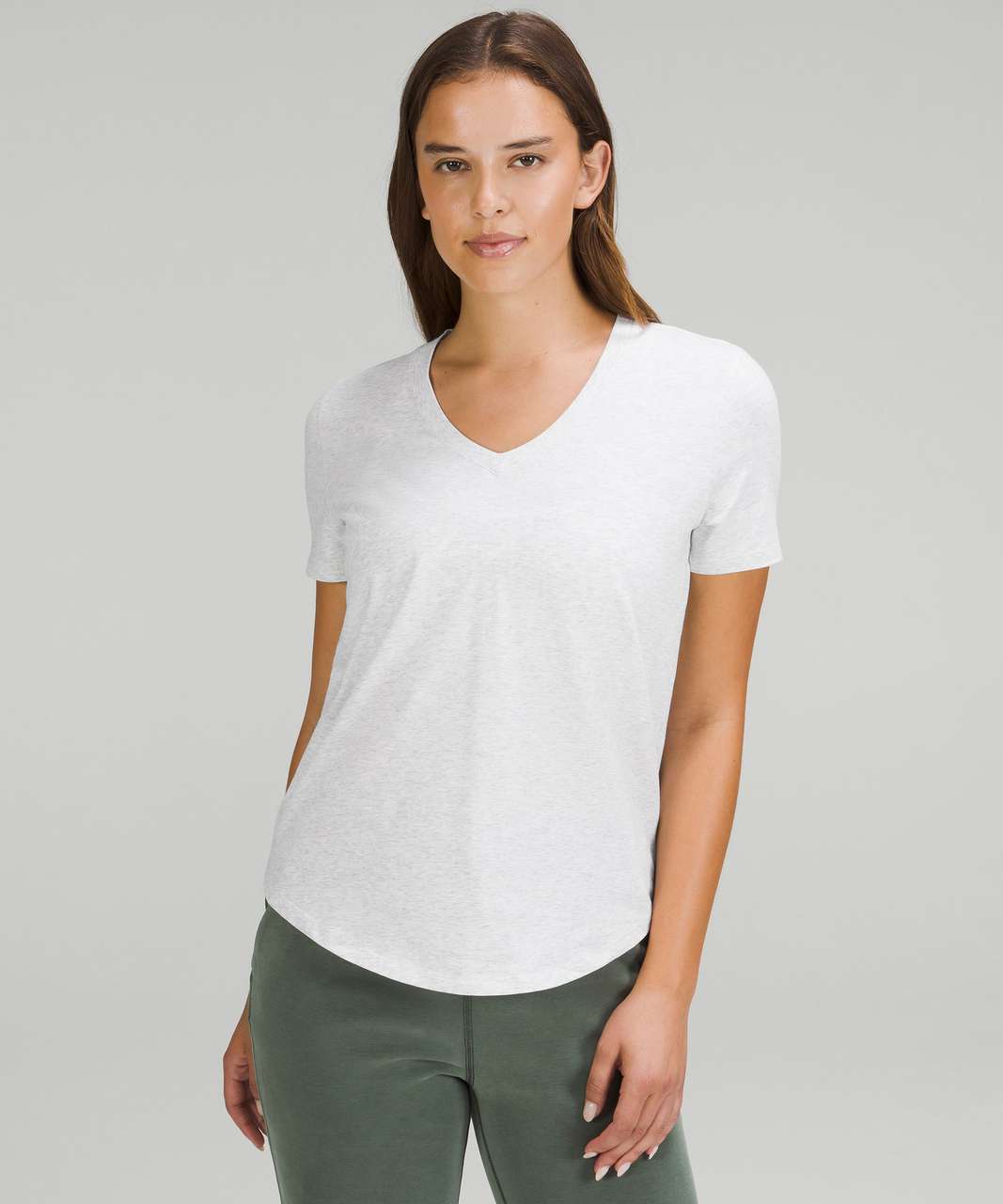 Women's Short Sleeve V-Neck T-Shirt, Light Sage Camo