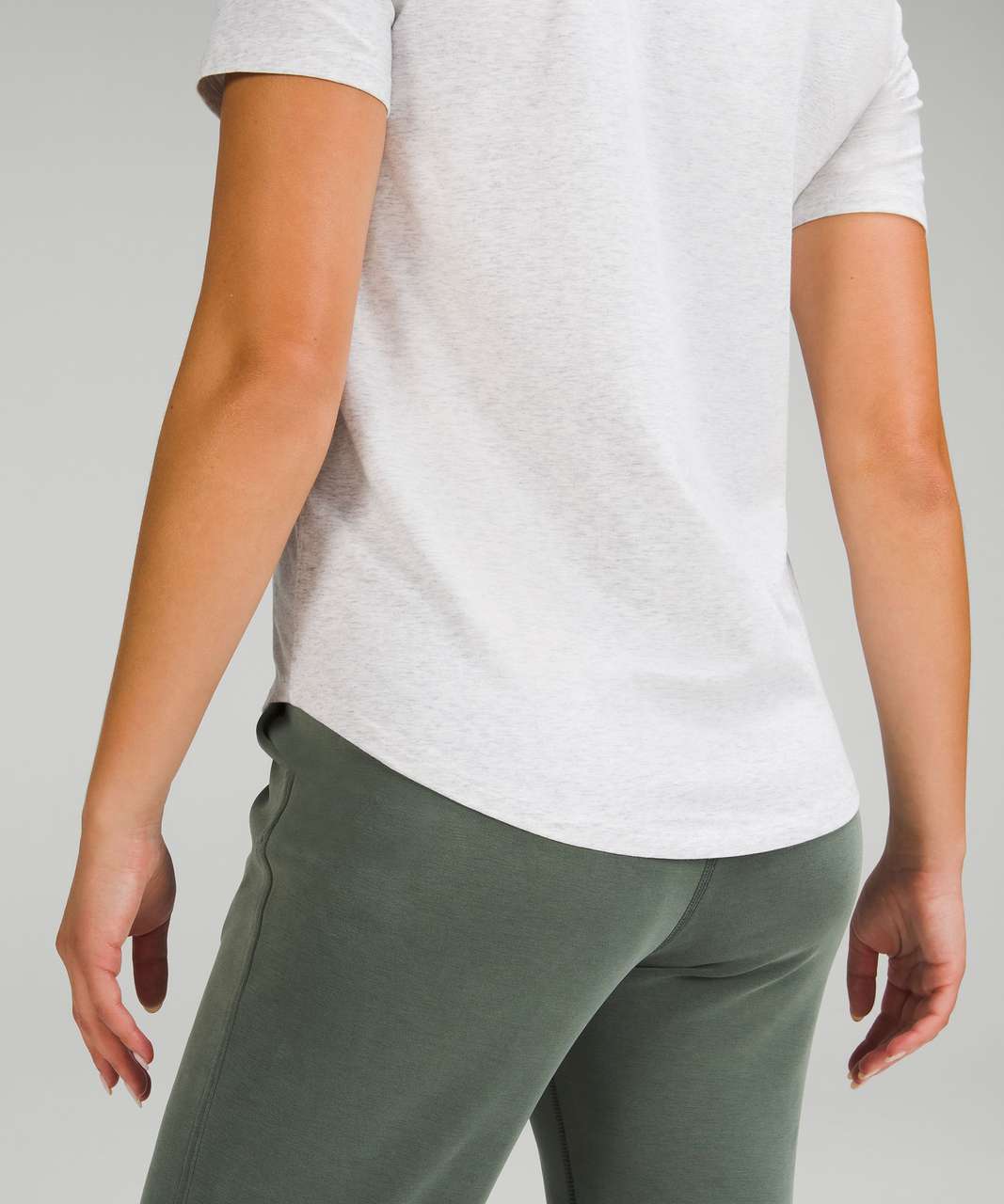 Lululemon Love T-Shirt Womens 6, Crew Neck Stripe Grey Sage Pima Cotton Top