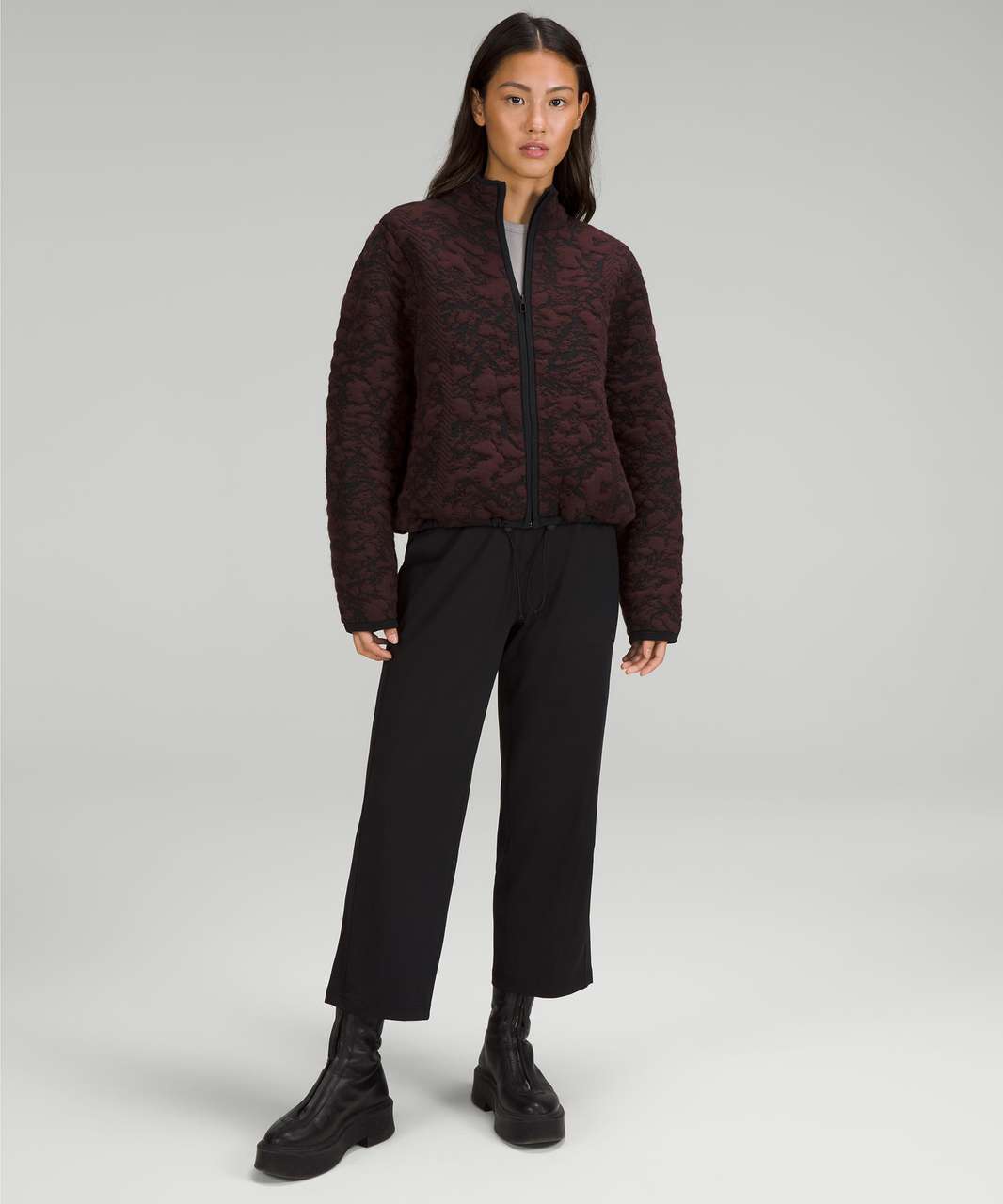 Lululemon Jacquard Multi-Texture Sweater Jacket - Red Merlot / Black