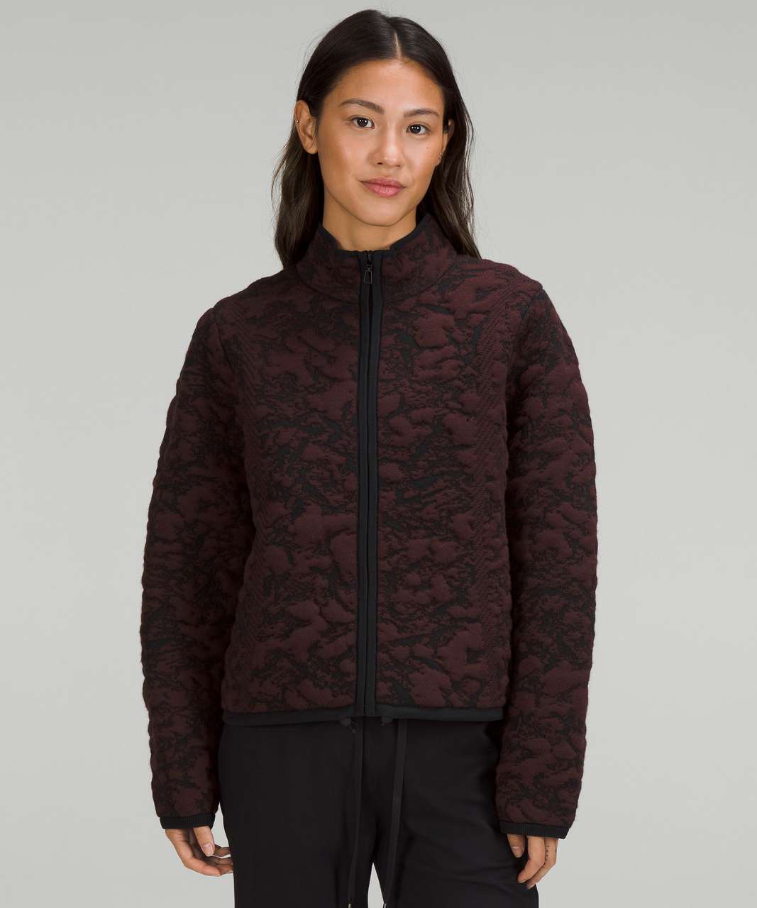 Lululemon Jacquard Multi-Texture Sweater Jacket - Red Merlot / Black