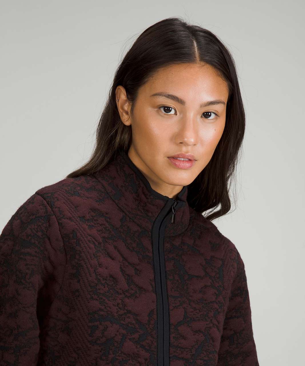 Lululemon Jacquard Multi-Texture Sweater Jacket - Red Merlot / Black