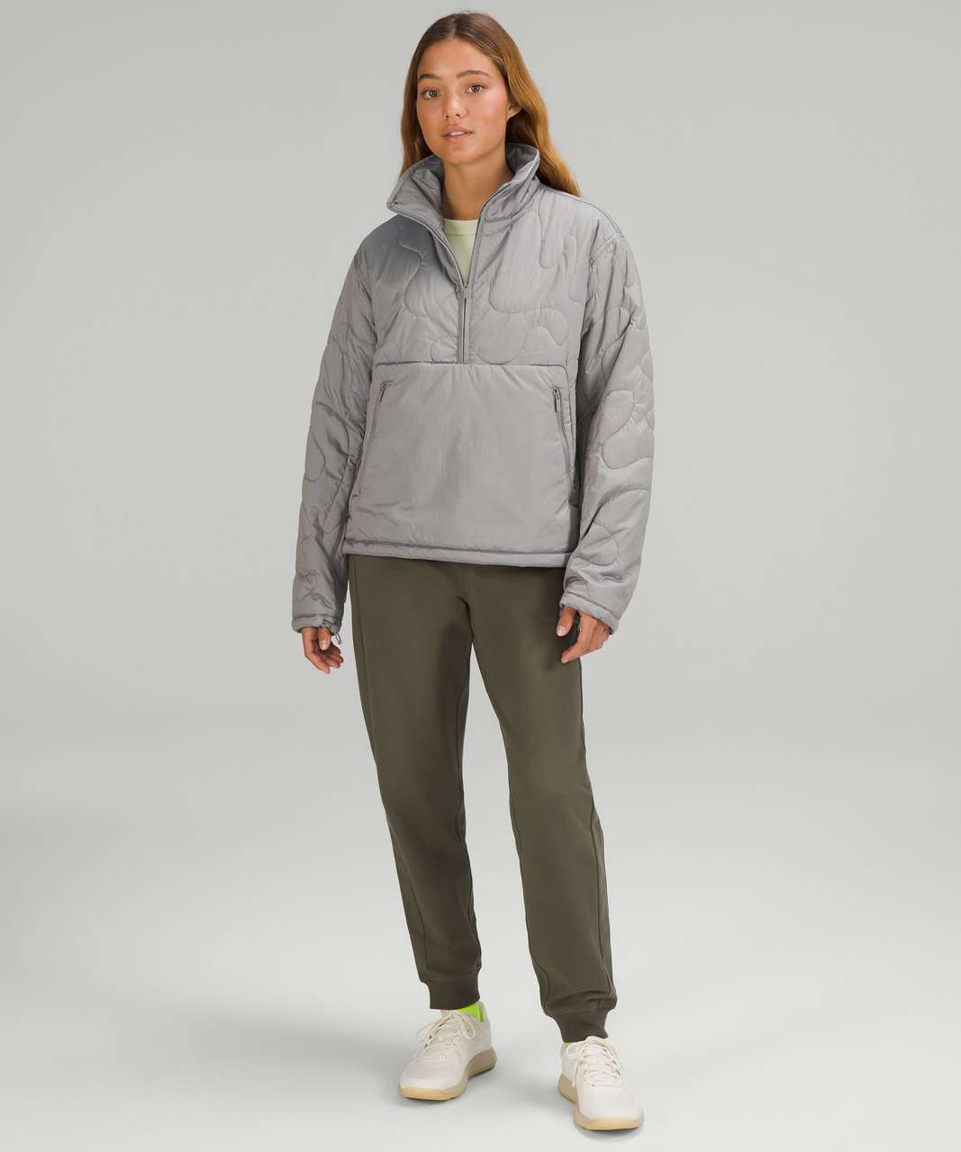 Buy the Lululemon Women's Athletica Light Gray Quilted Pullover