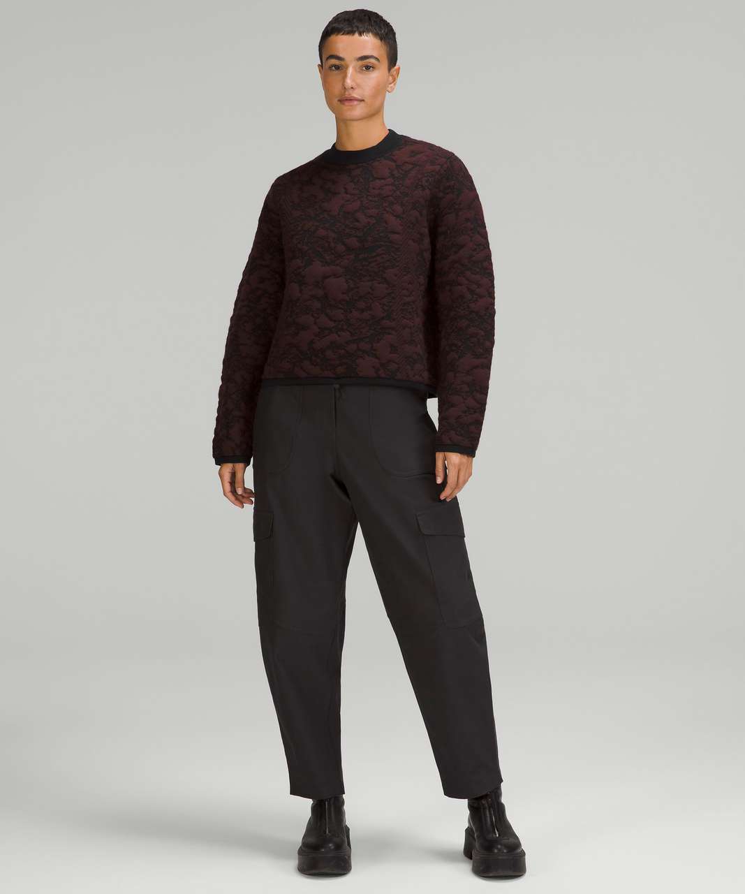 Lululemon Jacquard Multi-Texture Crew Neck Sweater - Red Merlot / Black