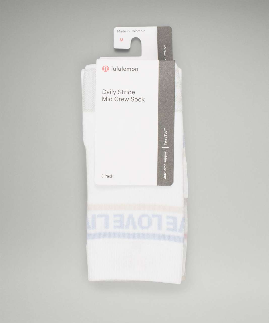 Lululemon Daily Stride Mid-Crew Sock 3 Pack *Stripe - White / Natural Ivory / White