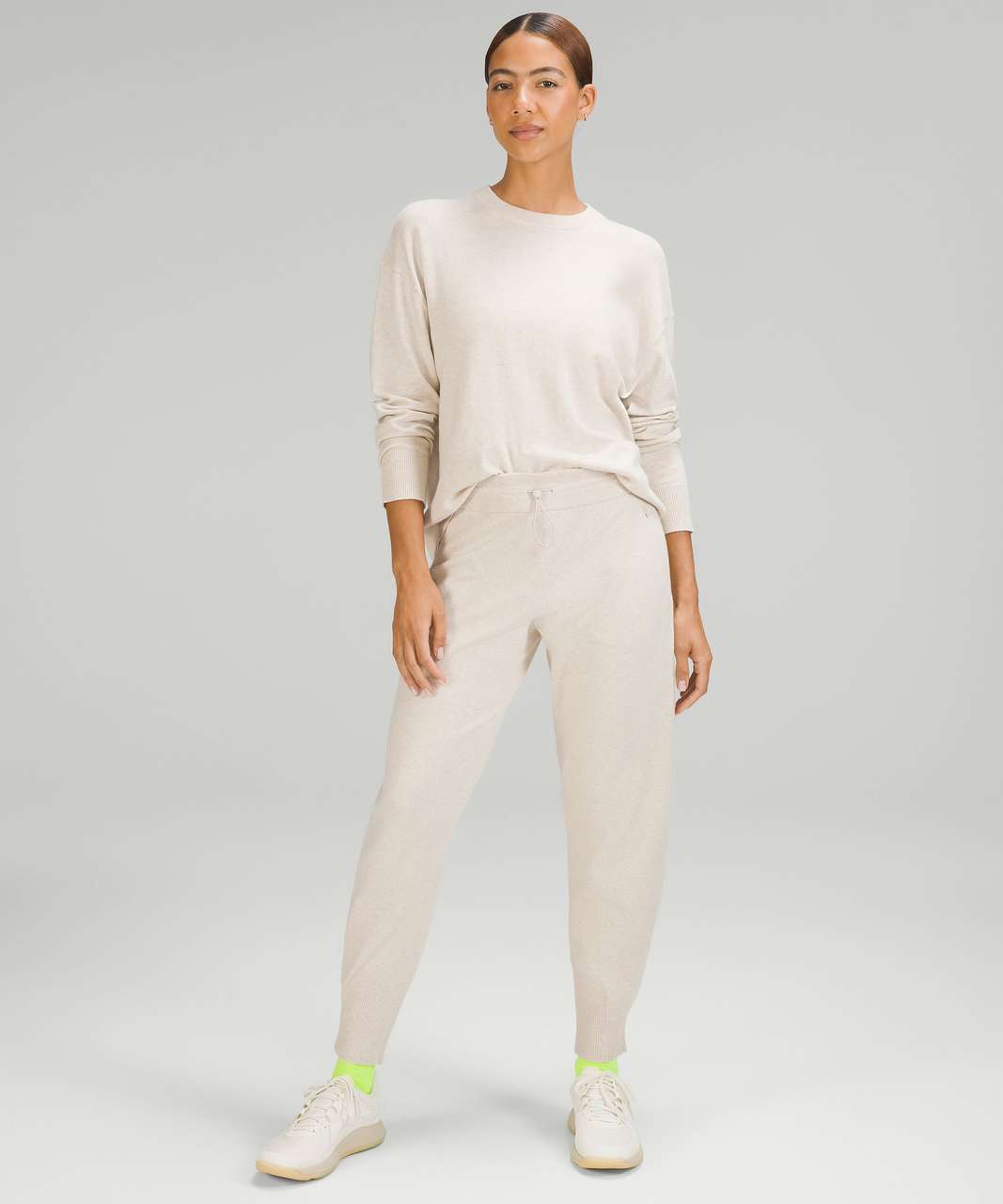 Lululemon Cotton-Cashmere Knit Mid-Rise Jogger - Heathered Natural Ivory
