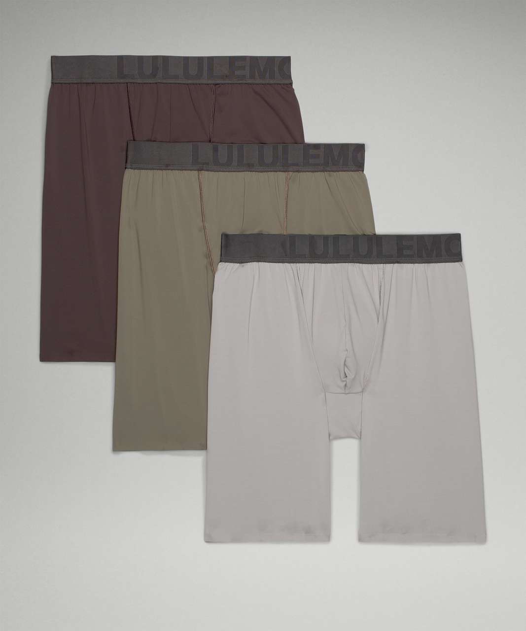 Lululemon Always In Motion Long Mesh Boxer 7" 3 Pack - Gull Grey / Canyon Rock / Fractured Grid Brier Rose Smoky Red