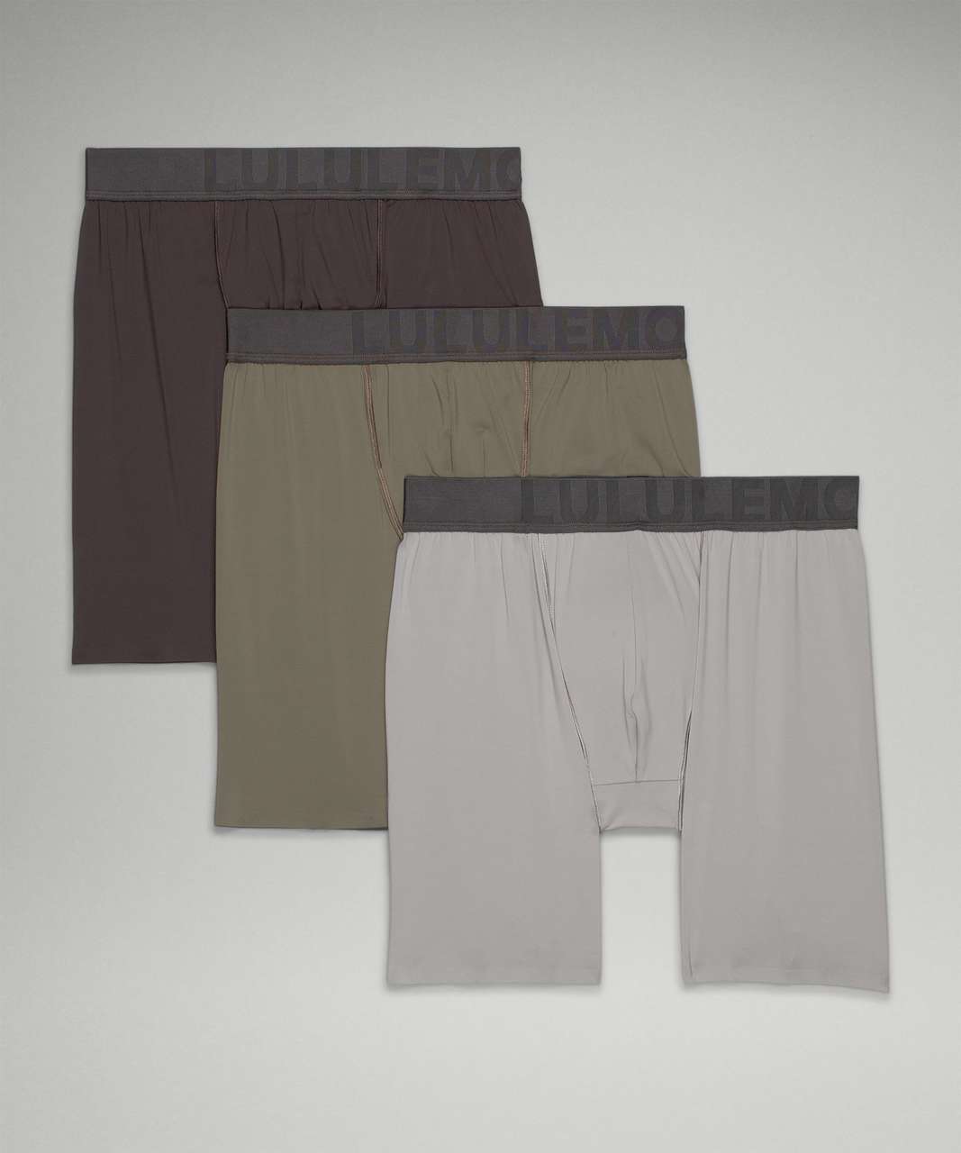 Lululemon Built to Move Boxer 5" 3 Pack - Gull Grey / Carob Brown / Black Granite