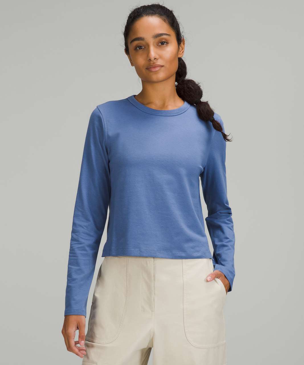 Ruffle Trim Long Sleeve Shirt - Misty Blue / S