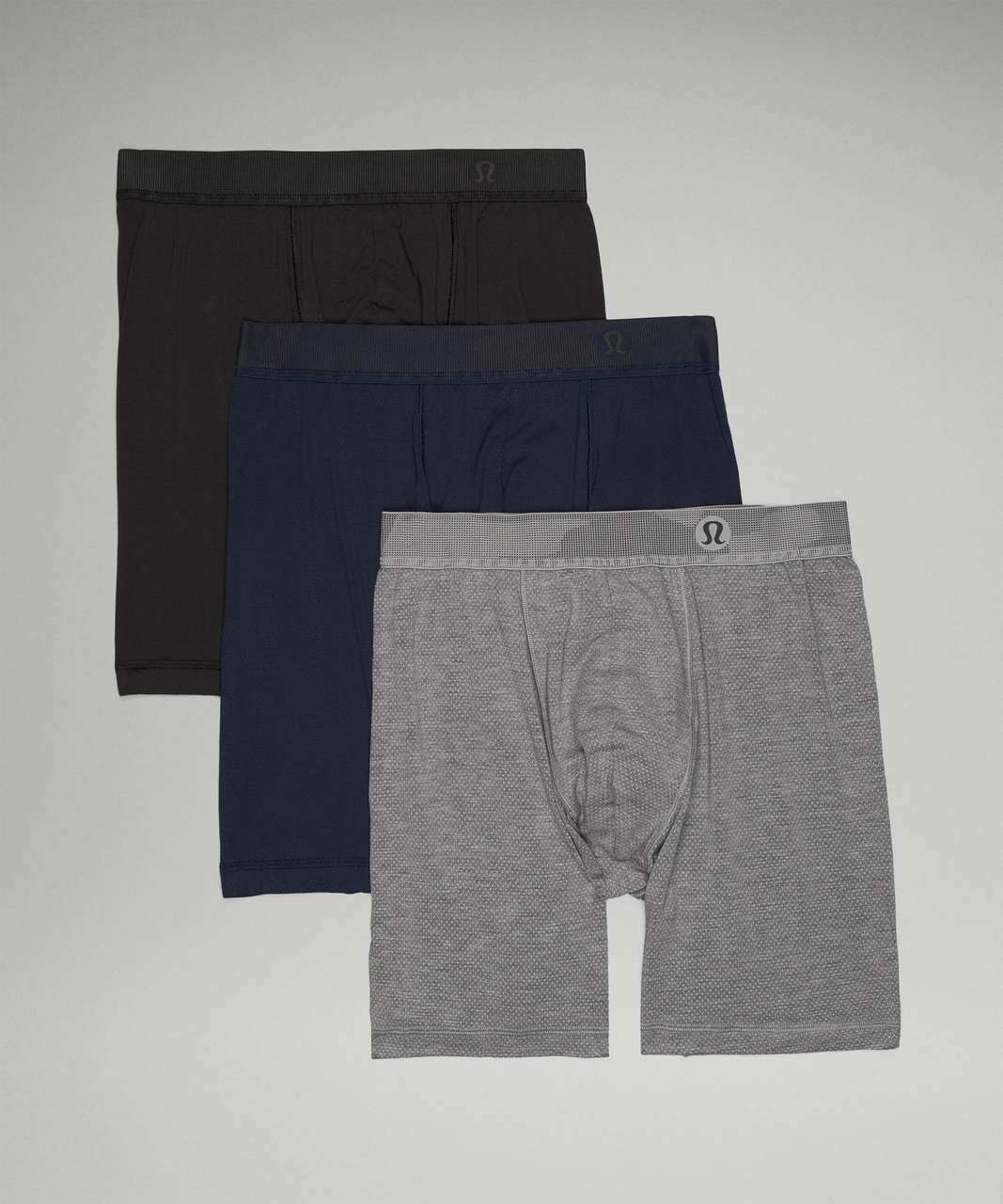 Lululemon Always In Motion Long Mesh Boxer 7" 3 Pack - Black / Heathered Core Medium Grey / True Navy