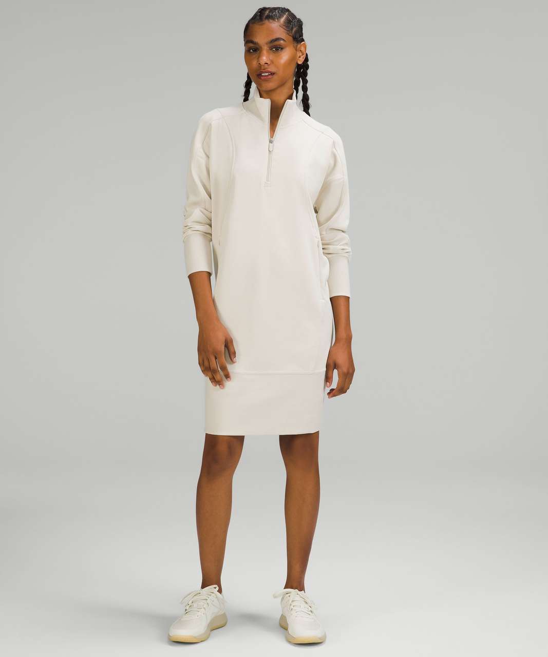 Half Zip Midi Belted Sweatshirt Dress