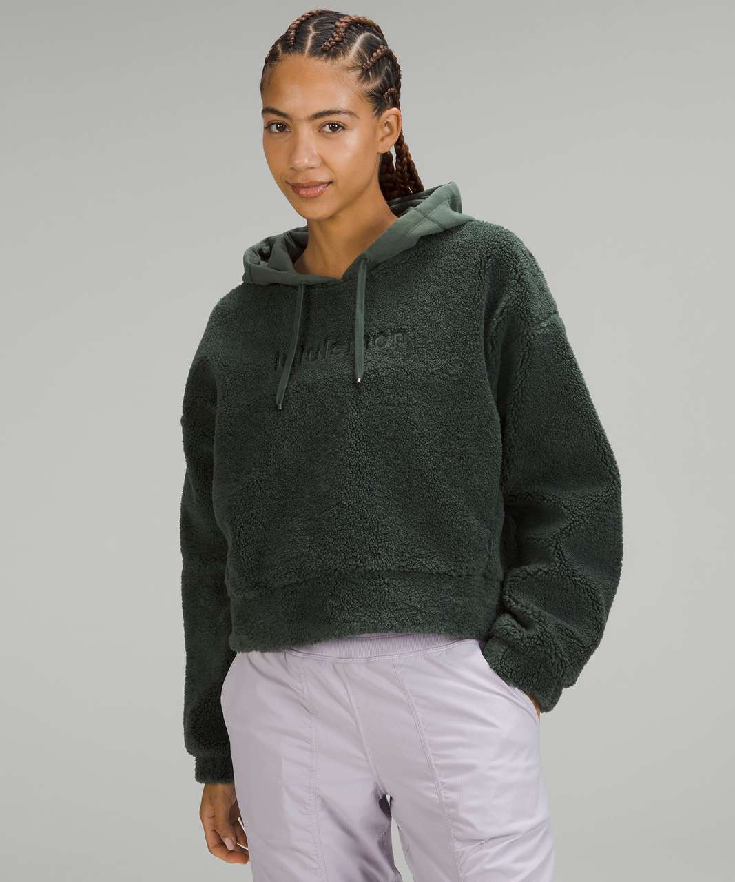 Lululemon Textured Fleece Embroidered Logo Hoodie - Smoked Spruce - lulu  fanatics