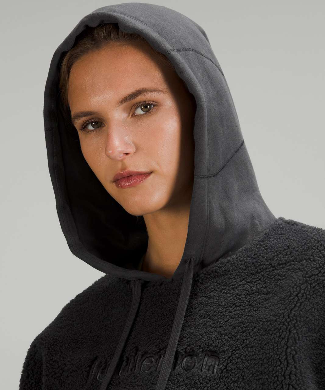 Lululemon Textured Fleece Embroidered Logo Hoodie - Graphite Grey