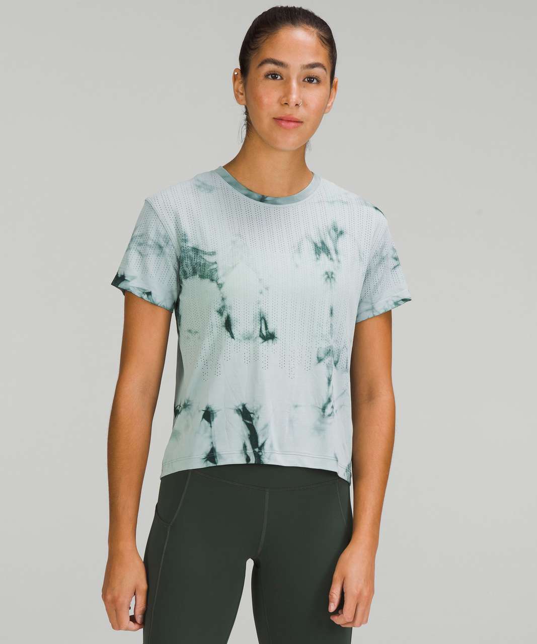 Lululemon Train to Be Short Sleeve Shirt - Rain Stripe Marble Dye Tidewater Teal