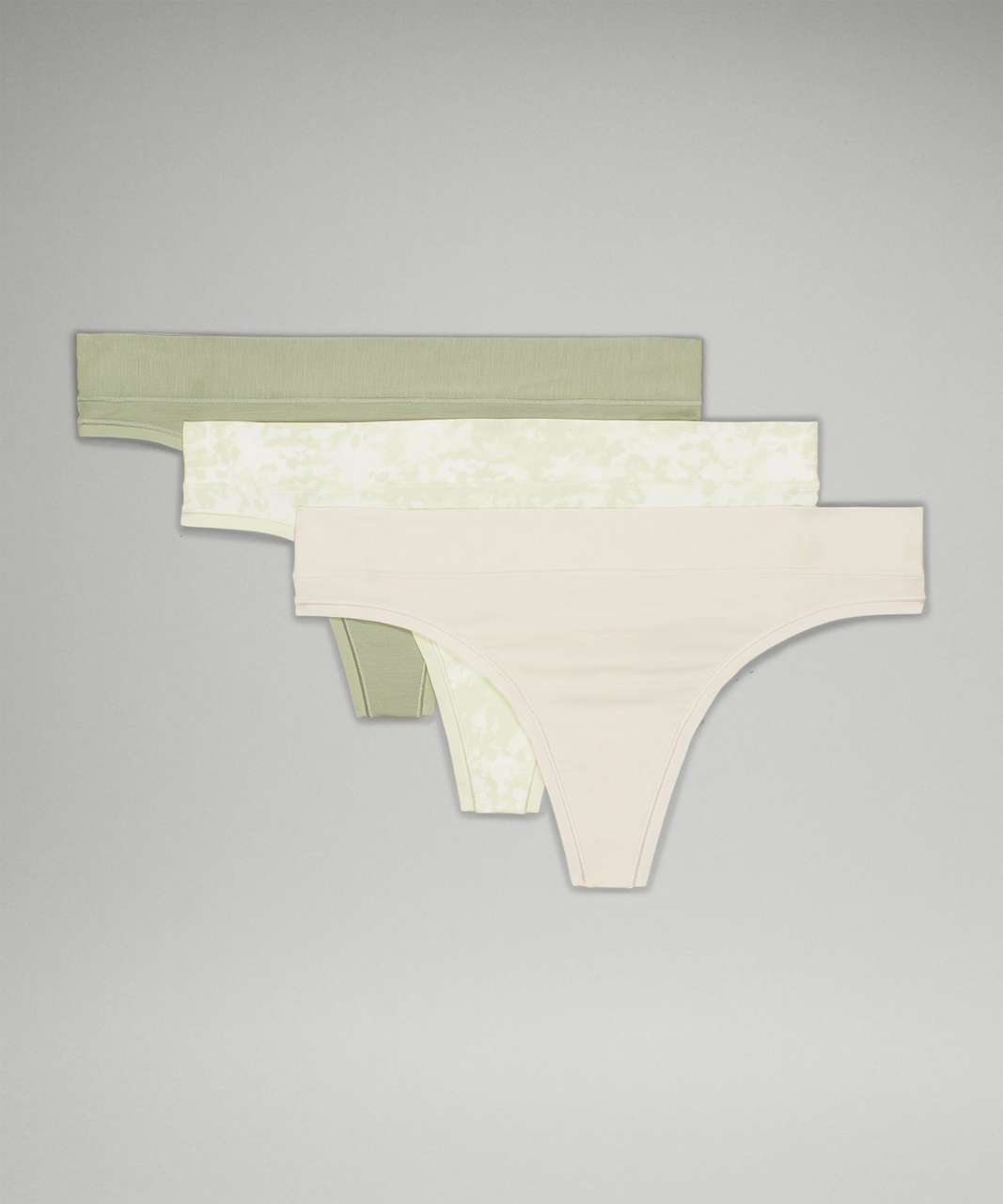 Lululemon UnderEase Mid-Rise Thong Underwear 3 Pack - Laurel Green /  Engrave Mini WP Dewy / Natural Ivory - lulu fanatics