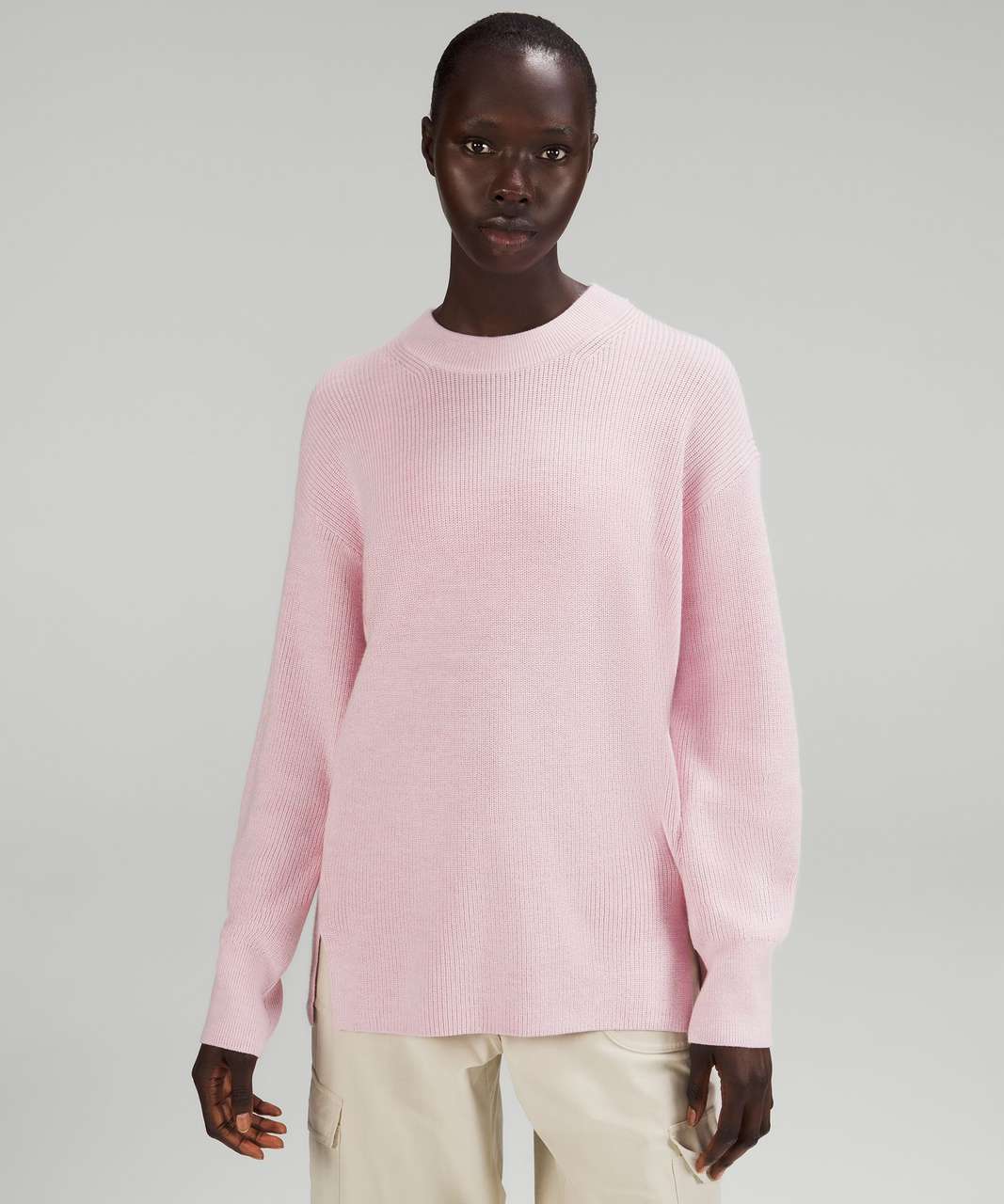 Pink Ribbed Crewneck Sweater